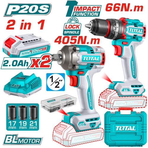 [TCKLI20286E] Kit combiné Perceuse à percussion et clé à chocs sans fil 2 pcs