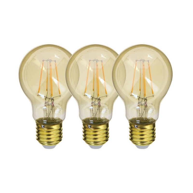 Lot de 2 + 1 ampoule filament led a60 vintage culot e27 340 lumens conso 4w equivalence 40 1800 kelvins blanc chaud
