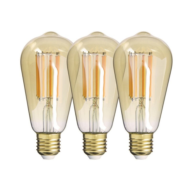 Lot de 2+1 ampoules filament led st64 edison ambrees culot e27 340 lumens conso 4 w equivalence 40 1800 kelvins blanc chaud