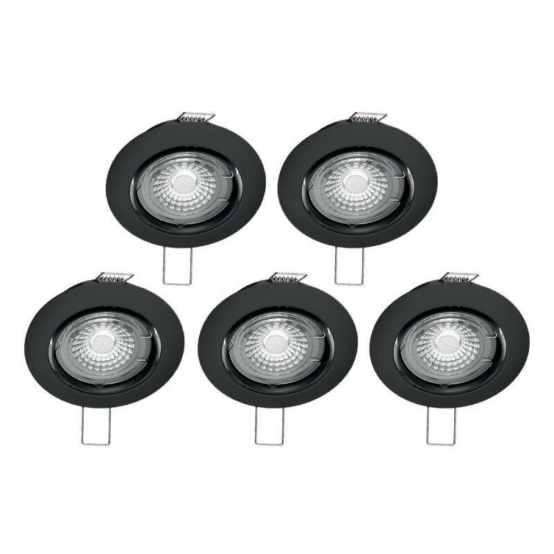 Lot de 5 spots noir encastrables led avec ampoules incluses. culot gu 10. 345 lumens. 4000 kelvins blanc neutre