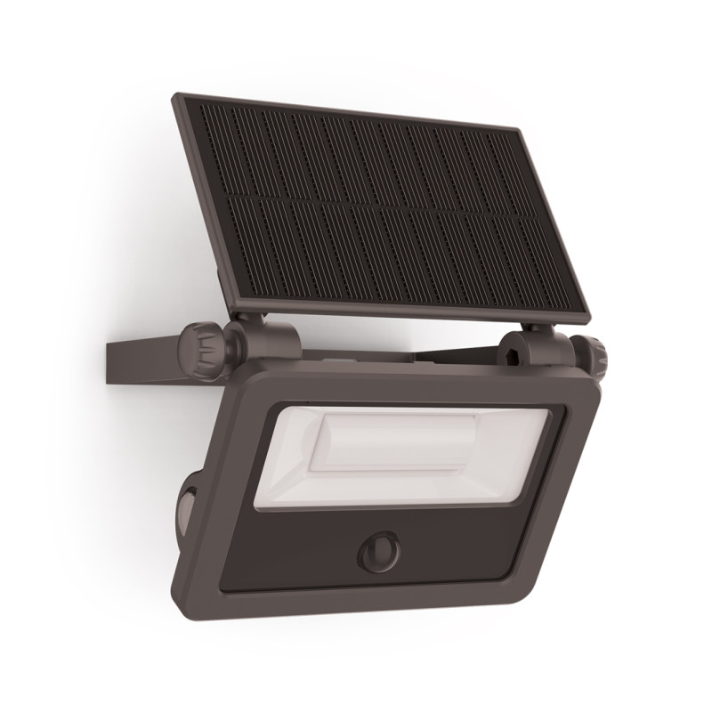 Projecteur mural solaire compact noir led IP54 detecteur de mouvement desactivable 1000 lumens 5000k blanc froid