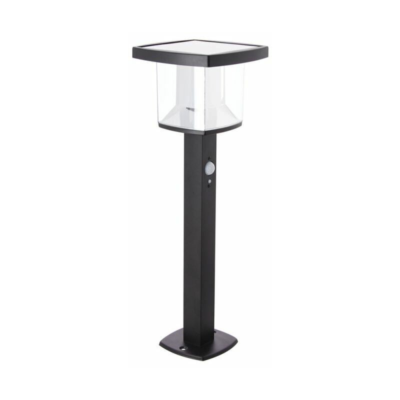 Borne solaire led IP44 acier noir detecteur de mouvement 3 modes declairage 75/400/600 lumens
