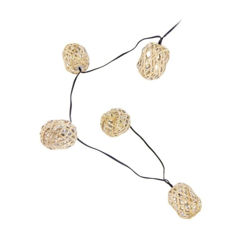 Guirlande solaire naturelle 5m - 10 boules IP44 - rotin naturel