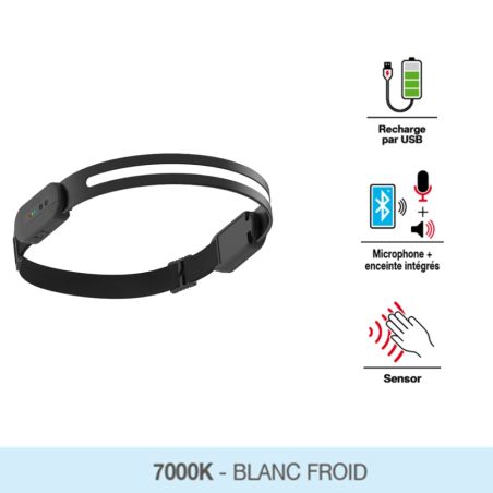 [FR350SSTRIPB] Frontale led rechargeable 5w ajustable avec enceinte bluetooth 350 lumens IP20 6500k blanc froid