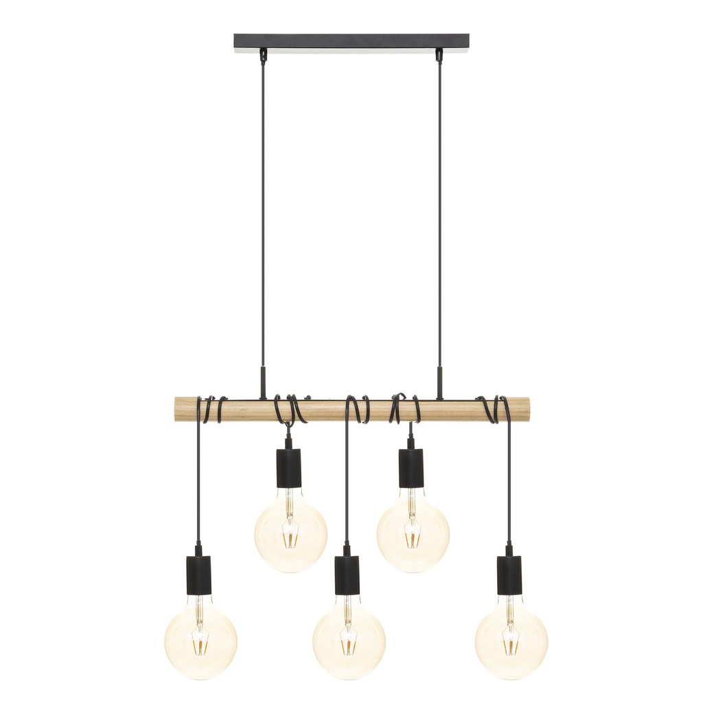 [186390] Suspension 5 lampes Jake long 120 cm métal noir