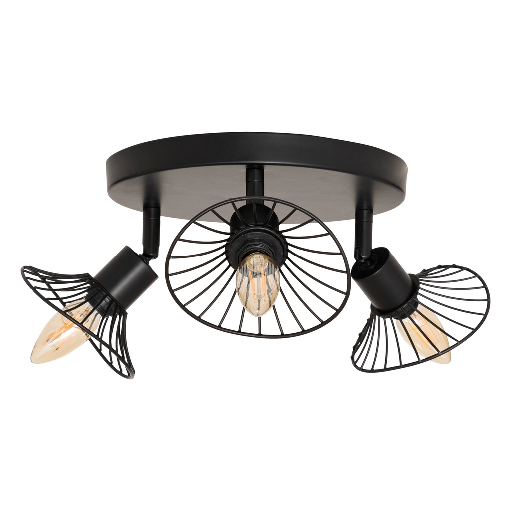 [205970] Plafonnier 3 lampes Adelia diam 25 cm métal noir