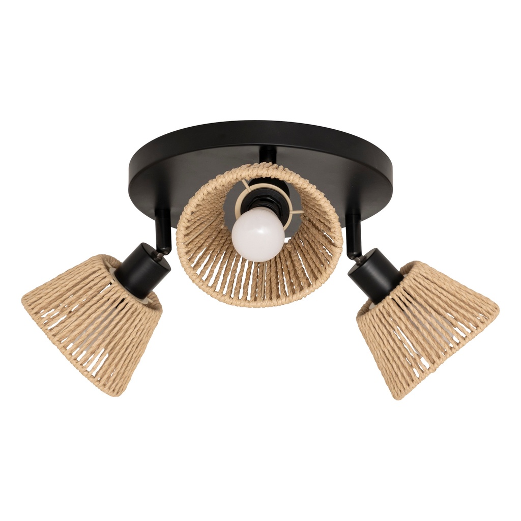 Plafonnier 3 lampes Myah diam 25 cm métal et corde