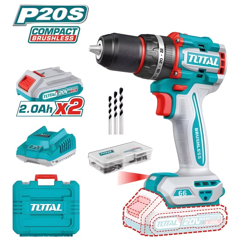 [TIDLI20668E] Perceuse à percussion compacte sans fil x2 batteries + acc.